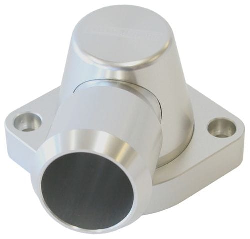 Aeroflow Performance Suits GM LS1 & LS2. Housing is designed to suit LS2 thermostat. Billet Swivel Thermostat Housing - Silver Finish AF64-2092S Autofit