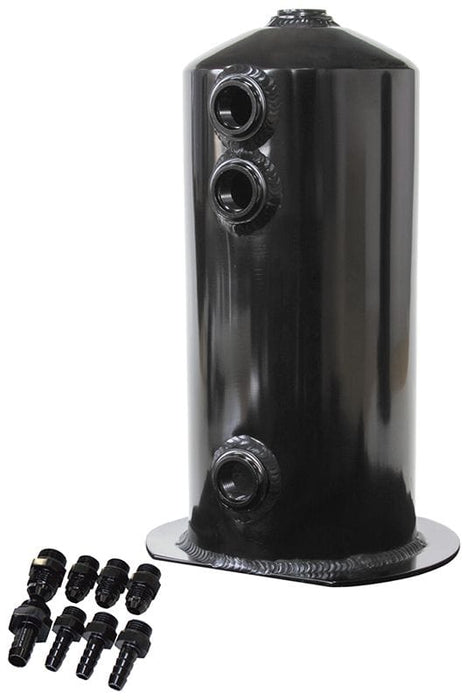 Aeroflow Performance Supplied with 3 x 3/8", 1 x 1/2" Barb fittings and 3 x -6AN, 1 x -8AN 2.5 Litre Spun Alloy Surge Tank AF49-1016BLK Autofit
