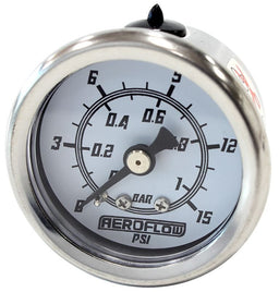 Aeroflow Performance White Face, Black Pointer, 1/8" NPT Male Thread 1-1/2" 15 psi Pressure Gauge AF30-2206 Autofit