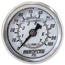 Aeroflow Performance White Face, Black Pointer, 1/8" NPT Male Thread 1-1/2" Liquid Filled 100 psi Pressure Gauge AF30-2203 Autofit