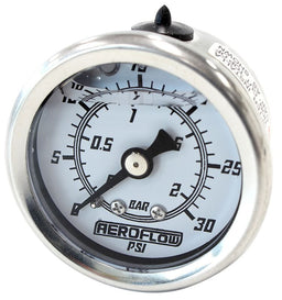 Aeroflow Performance White Face, Black Pointer, 1/8" NPT Male Thread 1-1/2" Liquid Filled 30 psi Pressure Gauge AF30-2209 Autofit