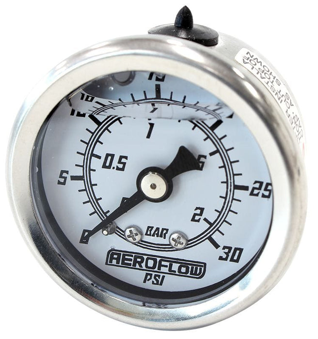 Aeroflow Performance White Face, Black Pointer, 1/8" NPT Male Thread 1-1/2" Liquid Filled 30 psi Pressure Gauge AF30-2209 Autofit