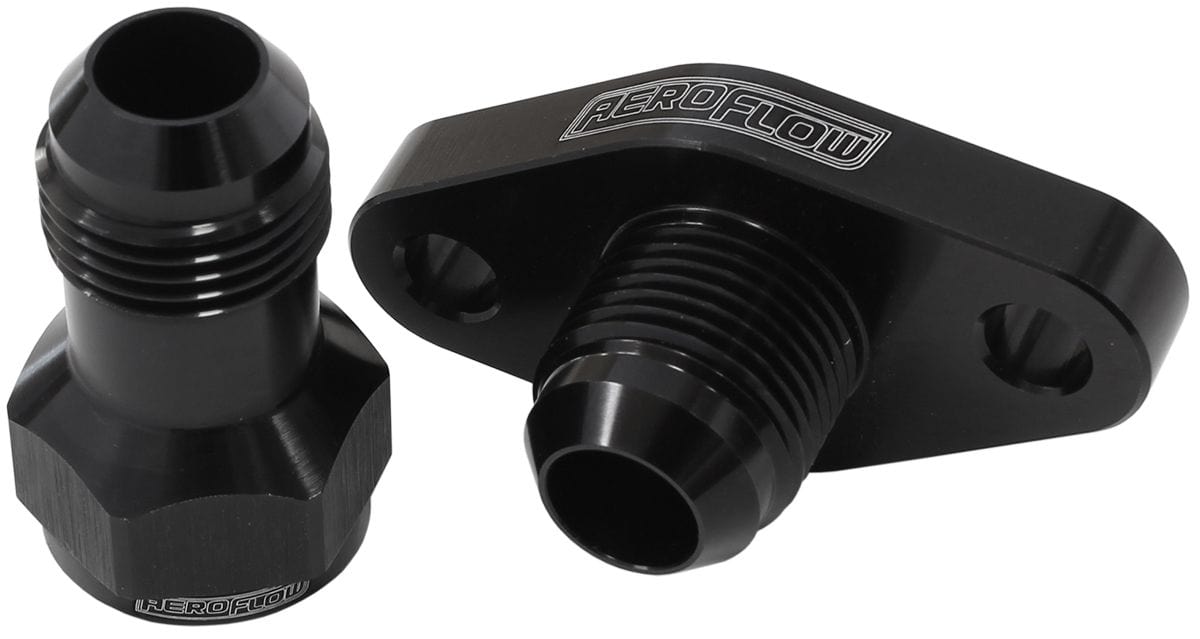 Aeroflow Performance With -10AN Fitting, 51mm Hole Centre. Black Finish. Turbo Drain Adapter AF463-15 Autofit
