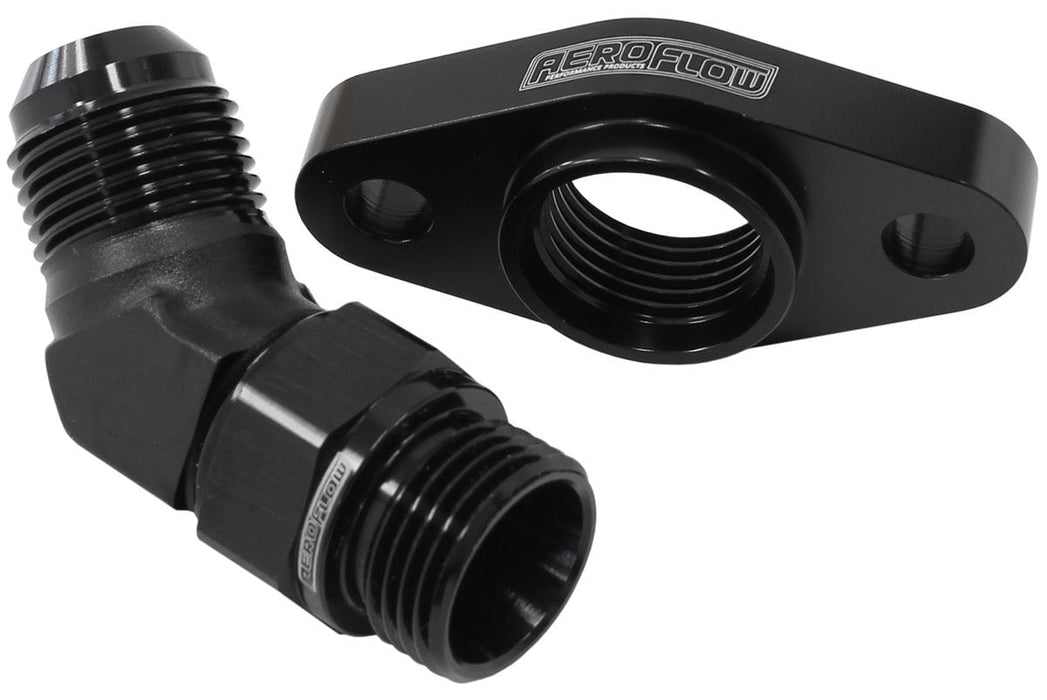 Aeroflow Performance With 45° -10AN Fitting, 51mm Hole Centre. Black Finish. Turbo Drain Adapter AF463-16 Autofit
