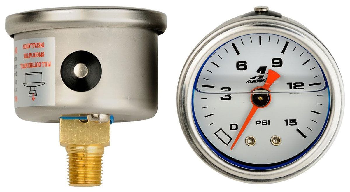 AEROMOTIVE 0-15 PSI, Liquid Filled 1-1/2" Fuel Pressure Gauge ARO15632 Autofit