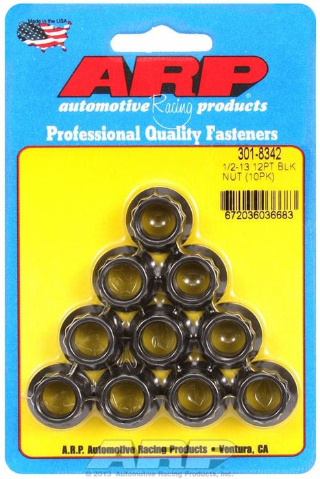 ARP 1/2" UNC Thread, 9/16" Socket (2-Pack) 12-Point Nut, Chrome Moly Black Oxide AR301-8342 Autofit