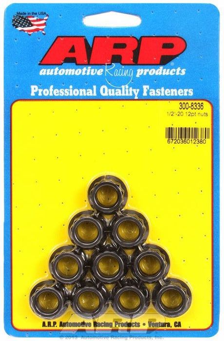 ARP 1/2" UNF Thread, 5/8" Socket (10-Pack) 12-Point Nut, Chrome Moly Black Oxide AR300-8336 Autofit