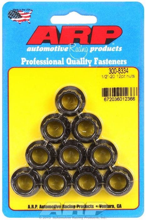 ARP 1/2" UNF Thread, 9/16" Socket (10-Pack) 12-Point Nut, Chrome Moly Black Oxide AR300-8334 Autofit