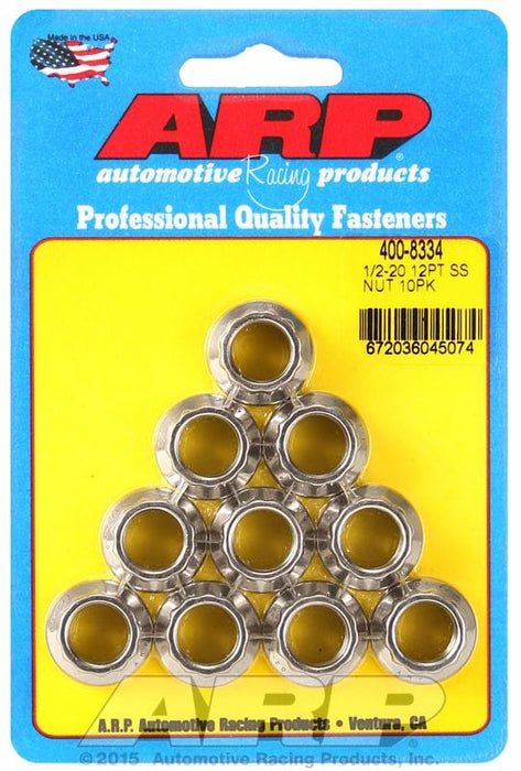 ARP 1/2" UNF Thread, 9/16" Socket (10-Pack) 12-Point Nut, Polished S/S AR400-8334 Autofit