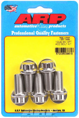 ARP 1/2" UNF x 1.000" UHL With 9/16" Socket Head 5-Pack Bolt Kit, 12-Point Head S/S AR755-1000 Autofit