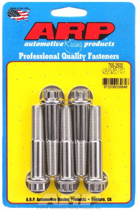 ARP 1/2" UNF x 2.500" UHL With 9/16" Socket Head 5-Pack Bolt Kit, 12-Point Head S/S AR755-2500 Autofit