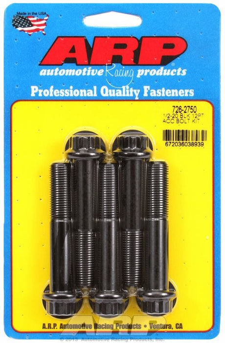 ARP 1/2" UNF x 2.750" UHL With 9/16" Socket Head 5-Pack Bolt Kit, 12-Point Head Black Oxide AR726-2750 Autofit
