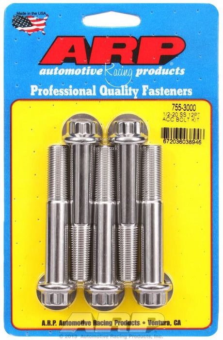 ARP 1/2" UNF x 3.000" UHL With 9/16" Socket Head 5-Pack Bolt Kit, 12-Point Head S/S AR755-3000 Autofit