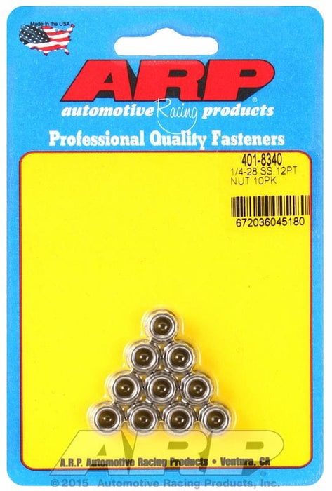 ARP 1/4" UNC Thread, 5/16" Socket (10-Pack) 12-Point Nut, Polished S/S AR401-8340 Autofit