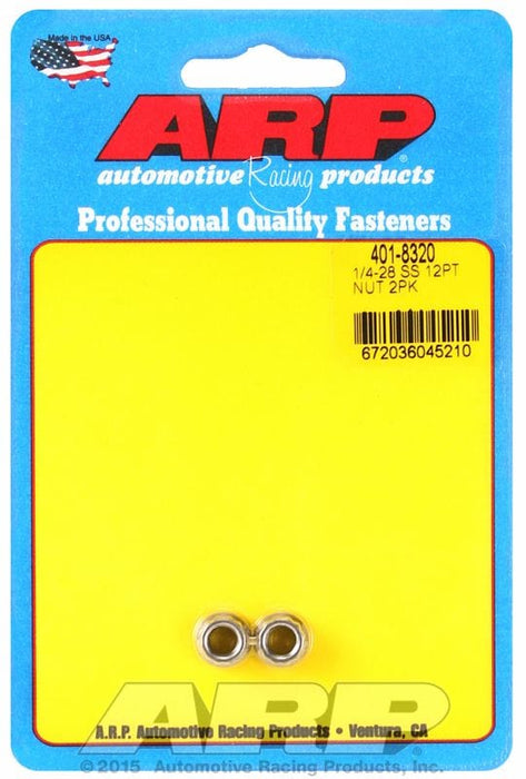 ARP 1/4" UNC Thread, 5/16" Socket (2-Pack) 12-Point Nut, Polished S/S AR401-8320 Autofit