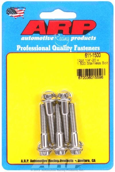 ARP 1/4" UNC x 1.500" UHL With 5/16" Socket Head 5-Pack Bolt Kit, 12-Point Head S/S AR611-1500 Autofit