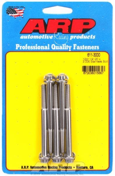 ARP 1/4" UNC x 3.000" UHL With 5/16" Socket Head 5-Pack Bolt Kit, 12-Point Head S/S AR611-3000 Autofit