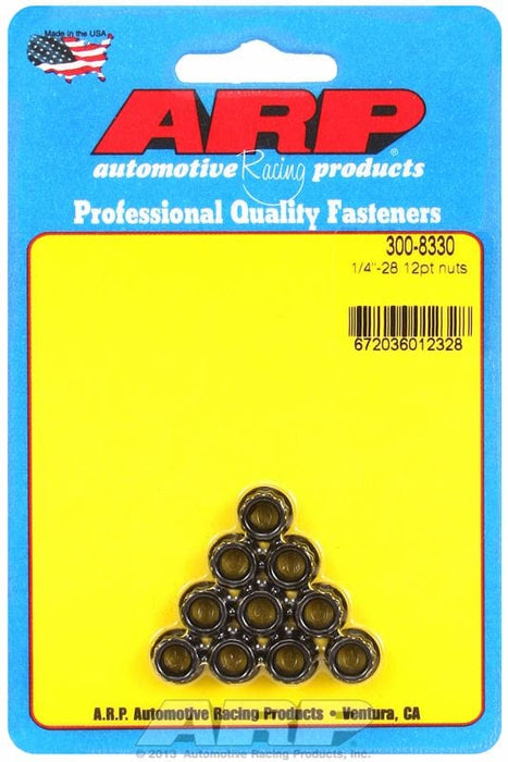 ARP 1/4" UNF Thread, 5/16" Socket (10-Pack) 12-Point Nut, Chrome Moly Black Oxide AR300-8330 Autofit