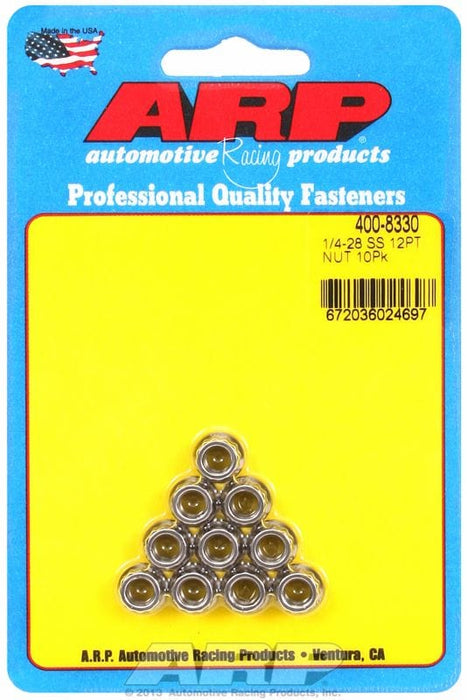 ARP 1/4" UNF Thread, 5/16" Socket (10-Pack) 12-Point Nut, Polished S/S AR400-8330 Autofit