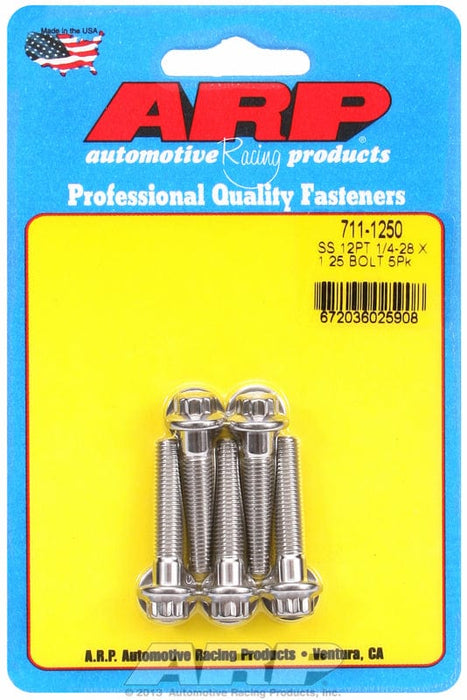 ARP 1/4" UNF x 1.250" UHL With 5/16" Socket Head 5-Pack Bolt Kit, 12-Point Head S/S AR711-1250 Autofit