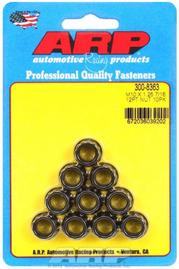 ARP 10mm X 1.25 Thread, 12mm Socket (10 Pack) 12-Point Nut, Chrome Moly Black Oxide AR300-8363 Autofit