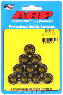 ARP 10mm X 1.25 Thread, 12mm Socket (10-Pack) 12-Point Nut, Chrome Moly Black Oxide AR300-8364 Autofit