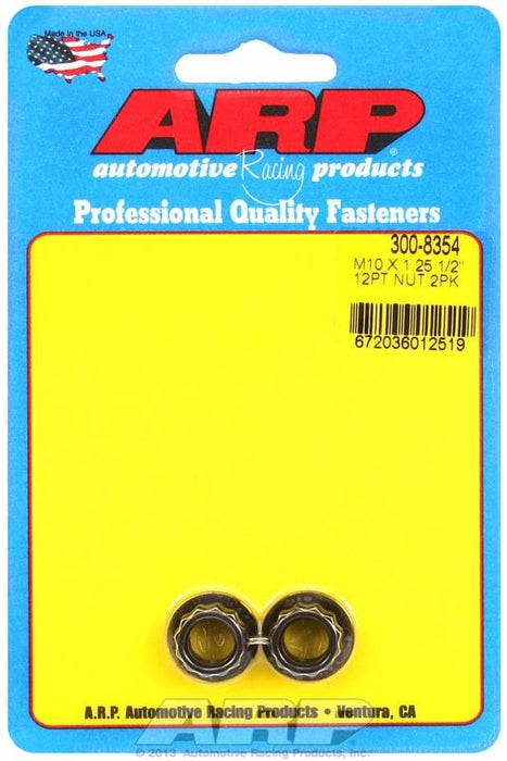 ARP 10mm X 1.25 Thread, 12mm Socket (2 Pack) 12-Point Nut, Chrome Moly Black Oxide AR300-8354 Autofit