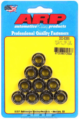 ARP 10mm X 1.50 Thread, 12mm Socket (10-Pack) 12-Point Nut, Chrome Moly Black Oxide AR300-8365 Autofit