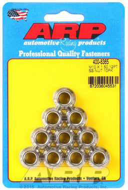 ARP 10mm X 1.50 Thread, 12mm Socket (10-Pack) 12-Point Nut, Polished S/S AR400-8365 Autofit