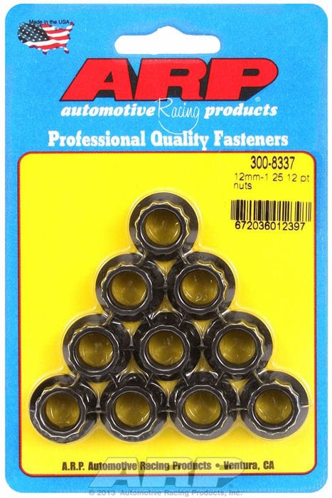 ARP 12mm X 1.25 Thread, 14mm Socket (10 Pack) 12-Point Nut, Chrome Moly Black Oxide AR300-8337 Autofit