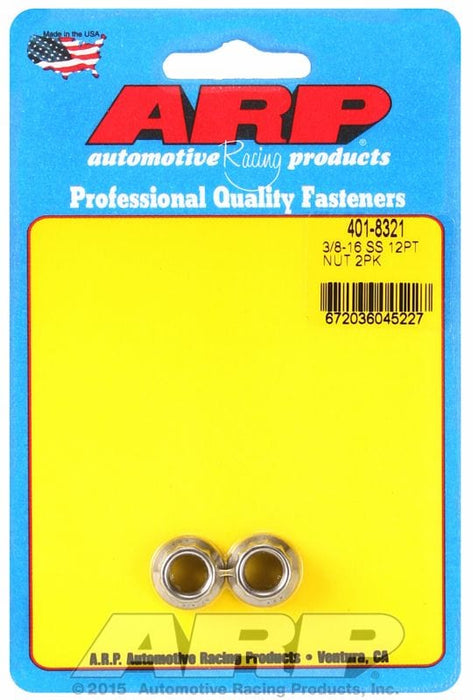 ARP 3/8" UNC Thread, 7/16" Socket (2 Pack) 12-Point Nut, Polished S/S AR401-8321 Autofit