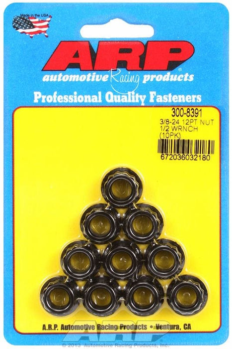 ARP 3/8" UNF Thread, 1/2" Socket (10-Pack) 12-Point Nut, Chrome Moly Black Oxide AR300-8391 Autofit