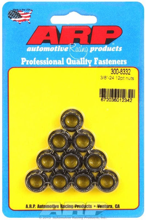 ARP 3/8" UNF Thread, 7/16" Socket (10-Pack) 12-Point Nut, Chrome Moly Black Oxide AR300-8332 Autofit