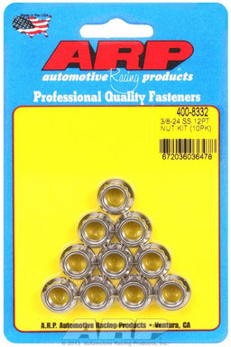 ARP 3/8" UNF Thread, 7/16" Socket (2-Pack) 12-Point Nut, Polished S/S AR400-8332 Autofit