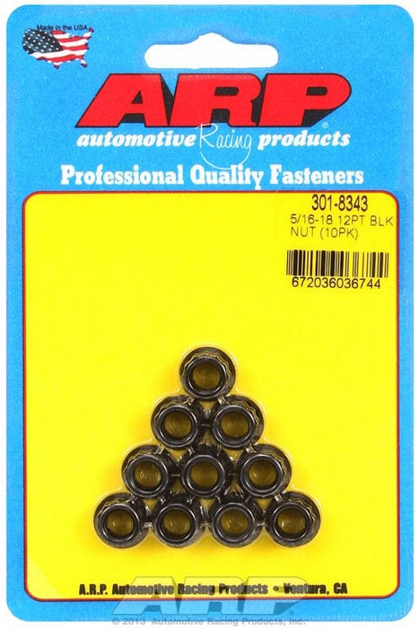 ARP 5/16" UNC Thread, 3/8" Socket (10-Pack) 12-Point Nut, Chrome Moly Black Oxide AR301-8343 Autofit