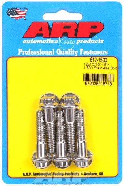 ARP 5/16" UNC x 1.500" UHL With 3/8" Socket Head 5-Pack Bolt Kit, 12-Point Head S/S AR612-1500 Autofit