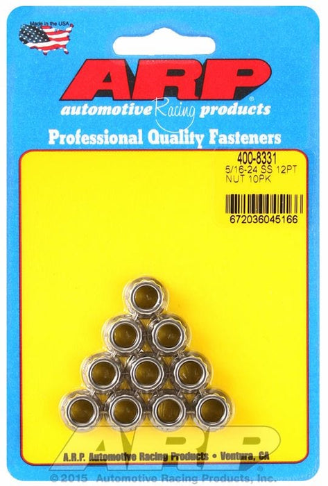 ARP 5/16" UNF Thread, 3/8" Socket (10-Pack) 12-Point Nut, Polished S/S AR400-8331 Autofit