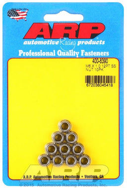 ARP 6mm X 1.00 Thread, 8mm Socket (10-Pack) 12-Point Nut, Polished S/S AR400-8390 Autofit