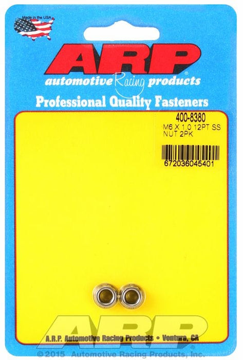 ARP 6mm X 1.00 Thread, 8mm Socket (2-Pack) 12-Point Nut, Polished S/S AR400-8380 Autofit