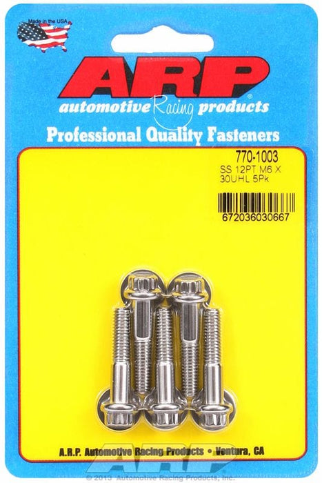 ARP 6mm x 1.00 x 30mm UHL With 8mm Socket Head 5-Pack Bolt Kit, 12-Point Head S/S AR770-1003 Autofit