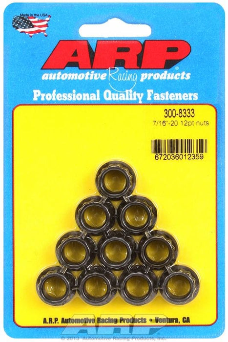 ARP 7/16" UNF Thread, 1/2" Socket (10-Pack) 12-Point Nut, Chrome Moly Black Oxide AR300-8333 Autofit