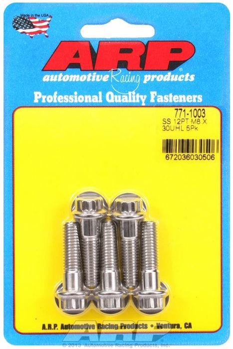 ARP 8mm x 1.25 x 30mm UHL With 10mm Socket Head 5-Pack Bolt Kit, 12-Point Head S/S AR771-1003 Autofit