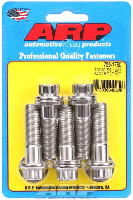 ARP fasteners 1/2" UNF x 1.750" UHL With 9/16" Socket Head 5-Pack Bolt Kit, 12-Point Head S/S AR755-1750 Autofit