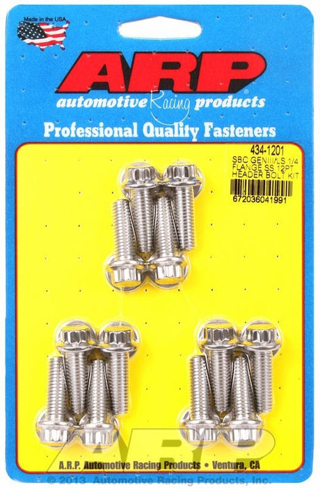 ARP fits GM LS Series M8 X .984" UHL (12 Pack) 1/4" Wide Header Flange Exhaust Header Bolt Kit, 12-Point S/S AR434-1201 Autofit