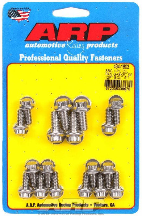 ARP fits SB Chev (With 1-Piece Rubber Gasket) Oil Pan Bolt Kit, 12-Point S/S AR434-1803 Autofit