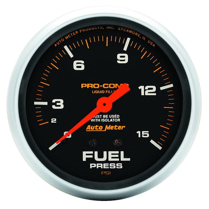 Auto Meter 2-5/8", Liquid Filled Mechanical, Isolator, 0-15 psi Pro-Comp Series Fuel Pressure Gauge AU5413 Autofit