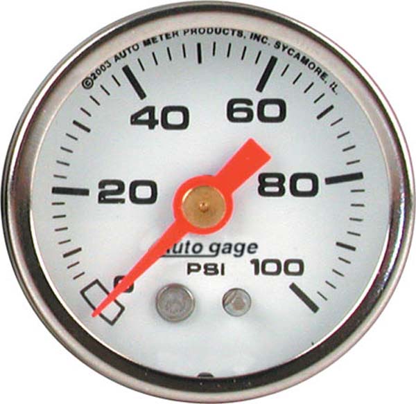 AUTOMETER 1-1/2", Full sweep Mechanical, White Dial Face, 0-100 psi Auto gage Series Fuel Pressure Gauge AU2177 Autofit