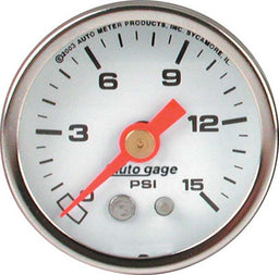 AUTOMETER 1-1/2", Full sweep Mechanical, White Dial Face, 0-15 psi Auto gage Series Fuel Pressure Gauge AU2175 Autofit