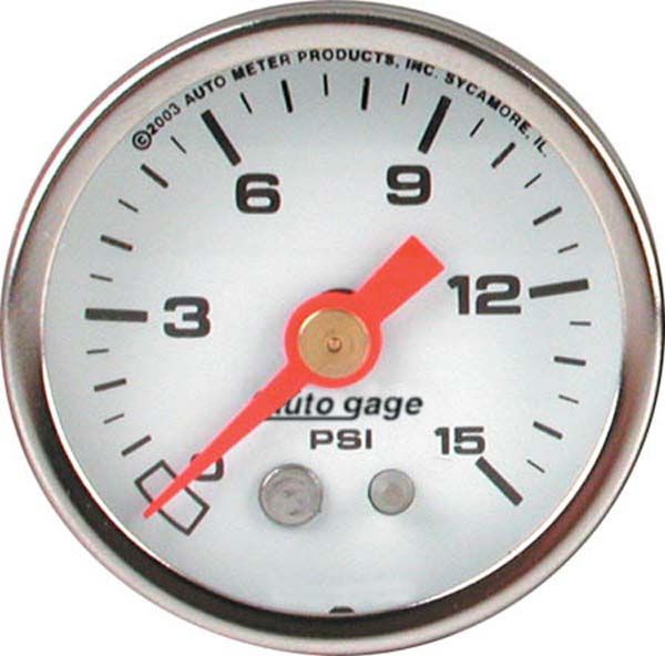 AUTOMETER 1-1/2", Full sweep Mechanical, White Dial Face, 0-15 psi Auto gage Series Fuel Pressure Gauge AU2175 Autofit