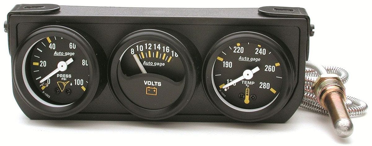 AUTOMETER 1-1/2", Mechanical, Water Temperature, Oil Pressure, Voltmeter Auto gage Three-Gauge Console AU2396 Autofit